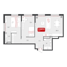 2-комнатная, 69.7 м²