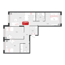 3-комнатная, 83.3 м²