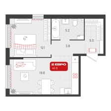 1-комнатная, 45.9 м²