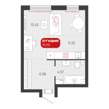 Студия, 30.6 м²