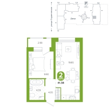 1-комнатная, 41.4 м²