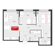 2-комнатная, 64.3 м²