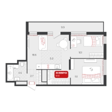2-комнатная, 61.8 м²