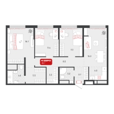 3-комнатная, 86.7 м²
