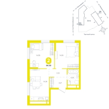 2-комнатная, 54.5 м²