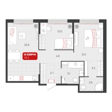 2-комнатная, 64.3 м²