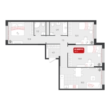 3-комнатная, 80.4 м²