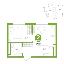 1-комнатная, 30.5 м²