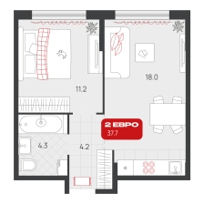 1-комнатная, 37.7 м²