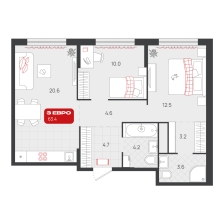 2-комнатная, 63.4 м²