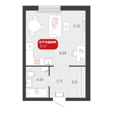 Студия, 31.1 м²
