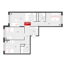 3-комнатная, 82 м²