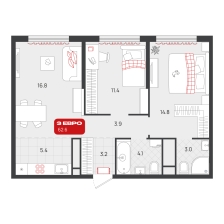 2-комнатная, 62.6 м²
