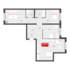 3-комнатная, 85.1 м²