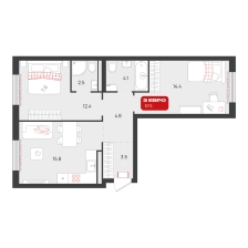 2-комнатная, 57.5 м²