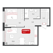 1-комнатная, 45.9 м²