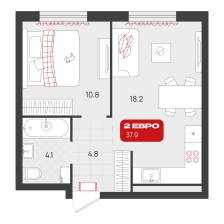 1-комнатная, 37.9 м²