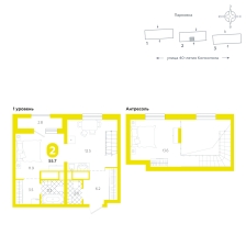 2-комнатная, 55.7 м²
