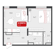 1-комнатная, 44.8 м²