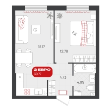 1-комнатная, 39.8 м²