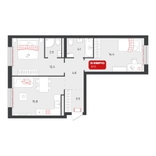 2-комнатная, 57.5 м²