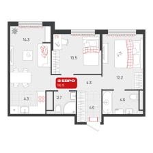 2-комнатная, 56.9 м²