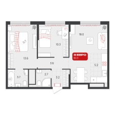 2-комнатная, 60.3 м²