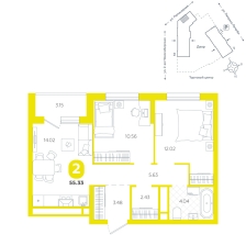 2-комнатная, 55.3 м²