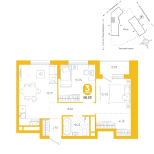 2-комнатная, 56.5 м²