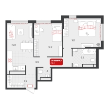 2-комнатная, 68.6 м²