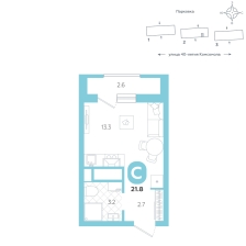 Студия, 21.8 м²