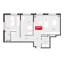 2-комнатная, 69.6 м²