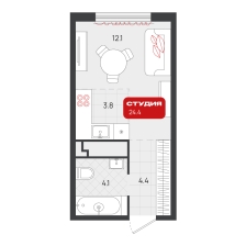 Студия, 24.4 м²