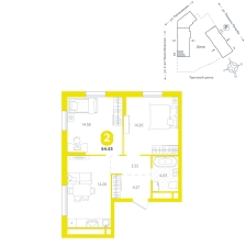 2-комнатная, 54.5 м²