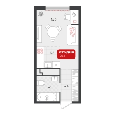 Студия, 26.5 м²