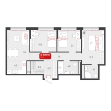 3-комнатная, 72.4 м²