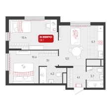 2-комнатная, 58.7 м²