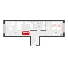 1-комнатная, 42.4 м²