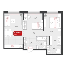 2-комнатная, 63.4 м²