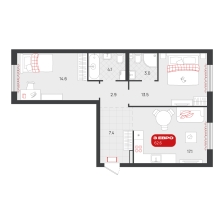 2-комнатная, 62.6 м²