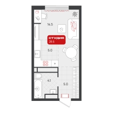 Студия, 28.6 м²