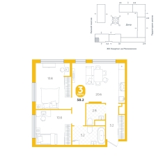 2-комнатная, 58.2 м²