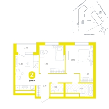 2-комнатная, 59.7 м²