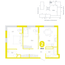 2-комнатная, 59.6 м²