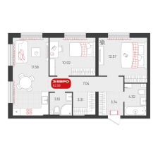 2-комнатная, 62.6 м²