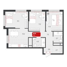 3-комнатная, 69.1 м²