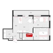 2-комнатная, 62.3 м²