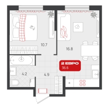 1-комнатная, 36.6 м²