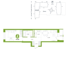 1-комнатная, 44.7 м²