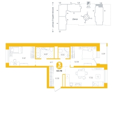 2-комнатная, 65.5 м²